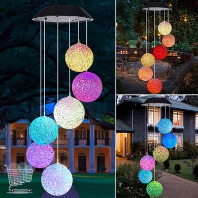 Декоративна підвісна LED лампа з різнокольоровими кулями на сонячній батареї Садові ліхтарі Музика Вітру