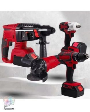 Электроинструмент 4 в 1 MA754 24 В с 2 аккумуляторами RED &bull; Аккумуляторный набор MA754 шуруповерт, гайковерт, перфоратор и угловая шлифмашина для дома и ремонта