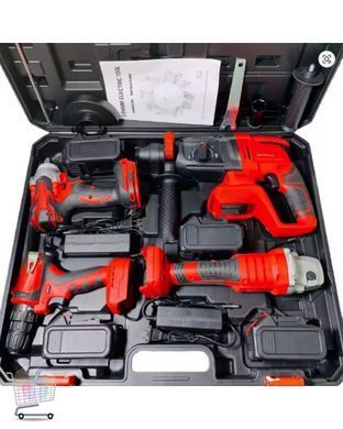 Электроинструмент 4 в 1 MA754 24 В с 2 аккумуляторами RED &bull; Аккумуляторный набор MA754 шуруповерт, гайковерт, перфоратор и угловая шлифмашина для дома и ремонта