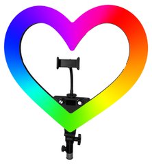 Многоцветная кольцевая селфи-лампа RGB «Сердце» с держателем телефона 33 см