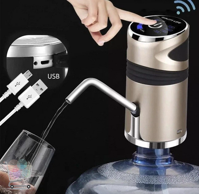 Аккумуляторная помпа для воды XL-129 USB серебристая &bull; Автоматический диспенсер Water Dispenser XL-129 для бутыля 19 л, кухни, офиса и дачи серебристый