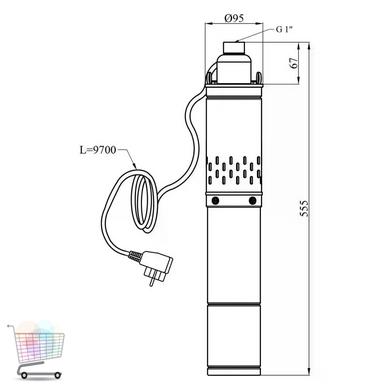 Шнековый глубинный насос для скважины 4QGD2 1500W 120 м &bull; Погружной винтовой насос для воды, дома, дачи и автономного водоснабжения