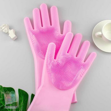 Силиконовые перчатки для мытья посуды и чистки Magic Silicone Gloves ∙ Чудо - Перчатки для уборки с ворсом универсальные