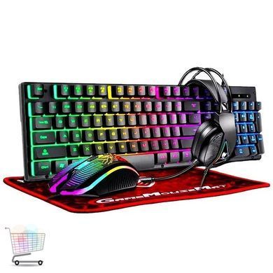 Геймерский набор T-Wolf TF-400 Gaming Combo 4в1 черный &bull; Комплект для ПК с клавиатурой, мышью, наушниками и ковриком