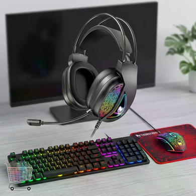 Геймерский набор T-Wolf TF-400 Gaming Combo 4в1 черный &bull; Комплект для ПК с клавиатурой, мышью, наушниками и ковриком