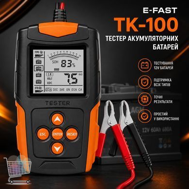 Автомобильный тестер E-FAST TK-100 &bull; Цифровой анализатор аккумуляторов 12/24 В 26X-313 с LCD-экраном для измерения CCA, SOC, SOH и сопротивления