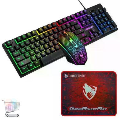 Геймерский набор T-Wolf TF-400 Gaming Combo 4в1 черный &bull; Комплект для ПК с клавиатурой, мышью, наушниками и ковриком