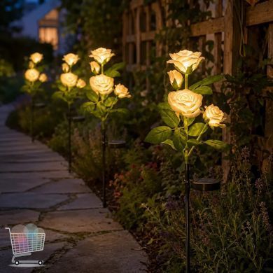 Солнечный фонарь 26X-95 &laquo;Кремовая Роза&raquo; &bull; Садовые LED-светильники 26X-95 на солнечной батарее для клумбы, газона и дачи, набор 2 шт.