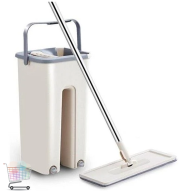 Самовіджимна швабра з відром у комплекті Scratch Cleaning Mop ∙ Швабра ледарка з віджимом + 2 ганчірки-мікрофібри в наборі