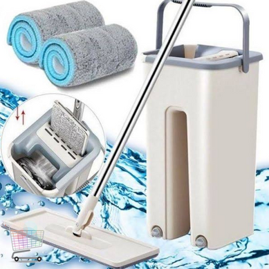 Самовіджимна швабра з відром у комплекті Scratch Cleaning Mop ∙ Швабра ледарка з віджимом + 2 ганчірки-мікрофібри в наборі
