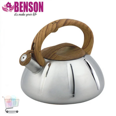 Чайник со свистком из нержавеющей стали Benson BN-705 3 л | Нейлоновая ручка | Индукция PR4