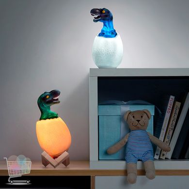 Ночник – светильник Динозаврик в яйце 3D Dinosaur White+RGB Настольная аккумуляторная LED лампа с пультом ДУ