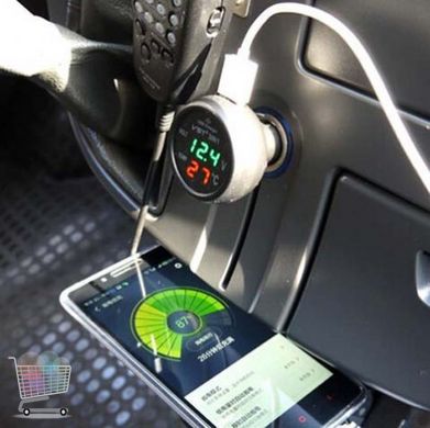 Автомобільний прилад VST 706-5: Вольтметр, термометр і USB 3 в 1 ∙ Прикурювач для авто 12-24В ∙ Сині / помаранчеві цифри