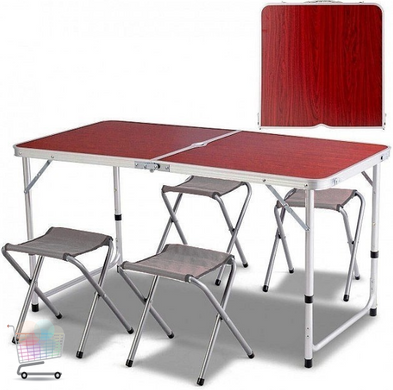 Раскладной стол - чемодан с 4 стульями Folding Table для пикника, рыбалки, дачи, 120х60 см