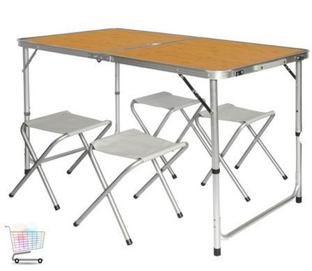 Раскладной стол - чемодан с 4 стульями Folding Table для пикника, рыбалки, дачи, 120х60 см Стол-чемодан