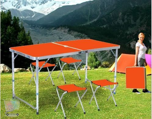 Раскладной стол - чемодан с 4 стульями Folding Table для пикника, рыбалки, дачи, 120х60 см Стол-чемодан