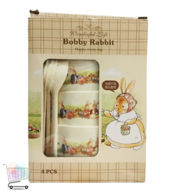 Детский набор посуды Bobby Rabbit, 4 тарелки с ложечками