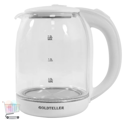 Электрический чайник Goldteller MG-06 стеклянный электрочайник с подсветкой воды, 1.8 л ∙ Белый / черный