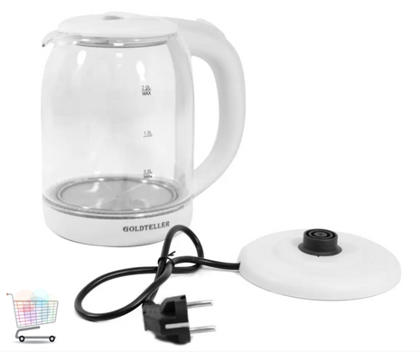 Електричний чайник Goldteller MG-06 скляний електрочайник з підсвіткою води, 1.8 л Білий/чорний