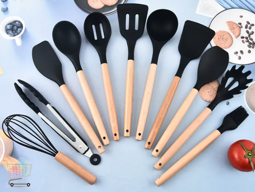 Набір кухонних ножів та лопаток Kitchenware Set у підставці ∙ Силіконові аксесуари для кухні, 20 предметів