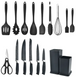 Набір кухонних ножів та лопаток Kitchenware Set у підставці ∙ Силіконові аксесуари для кухні, 20 предметів
