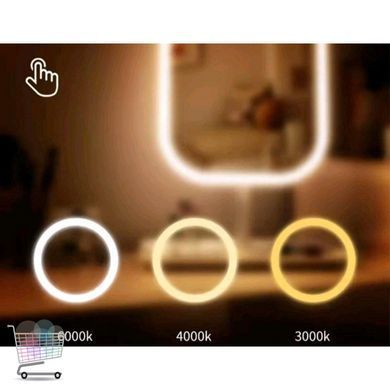 Сенсорне дзеркало для макіяжу KAR192 з LED-підсвіткою та акумулятором біле &bull; Настільне косметичне дзеркало KAR192 з 3 режимами світла, плавною яскравістю та органайзером