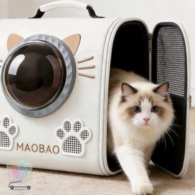 Переноска-рюкзак S-cat2 36&times;24&times;40 см білий &bull; Рюкзак для котів S-cat2 з круглим прозорим вікном, сіткою та вентиляційними отворами