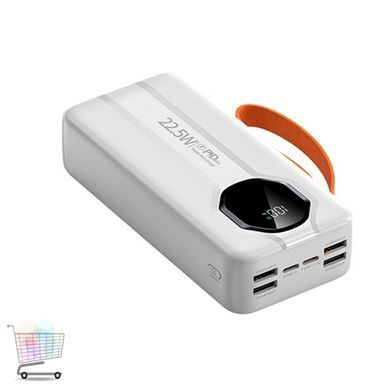 Внешний аккумулятор 30000 mAh Aroimac VP318 White &bull; Портативный Power Bank Super Slim с быстрой зарядкой 22,5W, LED экраном, USB выходами и встроенными кабелями