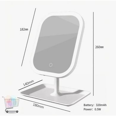 Сенсорне дзеркало для макіяжу KAR192 з LED-підсвіткою та акумулятором біле &bull; Настільне косметичне дзеркало KAR192 з 3 режимами світла, плавною яскравістю та органайзером
