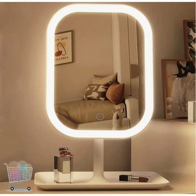 Сенсорне дзеркало для макіяжу KAR192 з LED-підсвіткою та акумулятором біле &bull; Настільне косметичне дзеркало KAR192 з 3 режимами світла, плавною яскравістю та органайзером