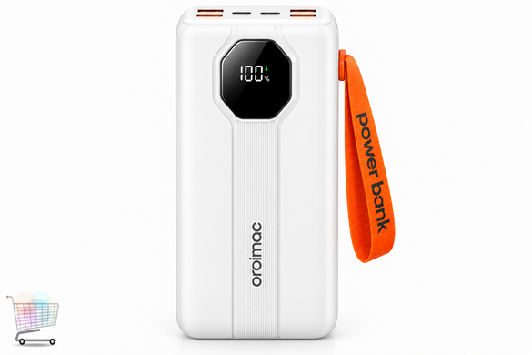 Внешний аккумулятор 30000 mAh Aroimac VP318 White &bull; Портативный Power Bank Super Slim с быстрой зарядкой 22,5W, LED экраном, USB выходами и встроенными кабелями