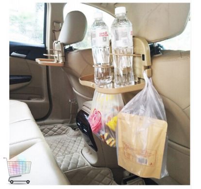 Автомобильный складной столик для еды и напитков с подстаканниками ∙ Держатель – подставка напитков в машину на спинку сидения авто
