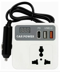 Инвертор в прикуриватель Car Power 150W &bull; Автомобильный преобразователь 12V&ndash;220V с розеткой, USB, Type-C PD и LED-дисплеем