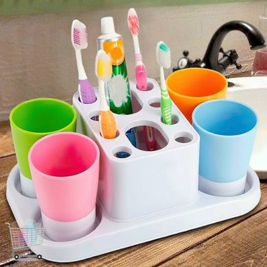Органайзер у ванну кімнату HAPPY FAMILY WASH GARGLE SUIT Тримач зубних щіток + дозатор пасти + 4 індивідуальні склянки