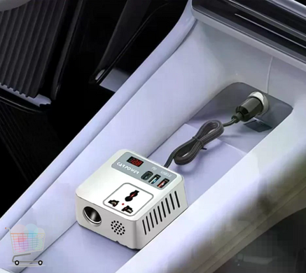 Інвертор у прикурювач Car Power 150W &bull; Автомобільний перетворювач 12V&ndash;220V з розеткою, USB, Type-C PD та LED-дисплеєм