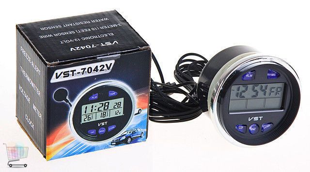 Автомобильные часы встраиваемые с вольтметром и термометром на ВАЗ 2106, 2107 - VST 7042V CG10 PR3