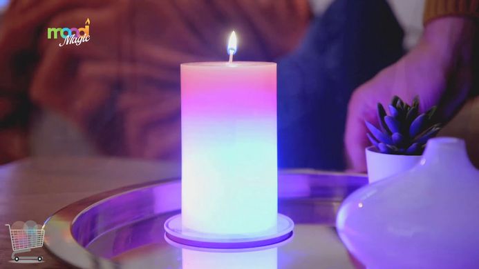 Восковая свеча с настоящим пламенем и встроенной подсветкой RGB Свечка меняющая цвет Candled Mood Madic