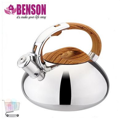 Чайник со свистком из нержавеющей стали Benson BN-703 3 л | Нейлоновая ручка | Индукция PR4