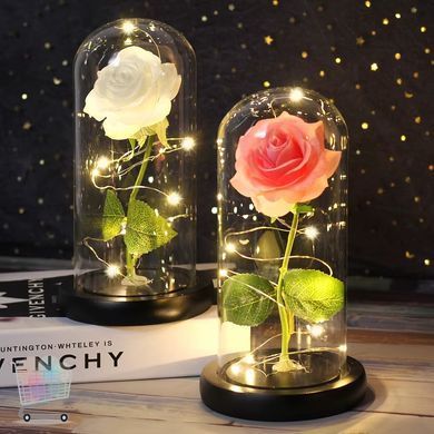 Роза в колбі Forever Rose N-651 з підсвічуванням &bull; Світильник Штучна квітка в колбі з 7 кольорами свічення