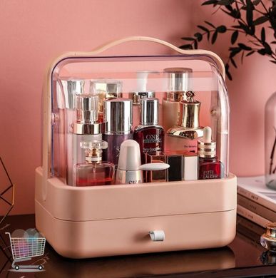 Органайзер для косметики Cosmetic Storage Box · Настільний переносний бокс – стійка для зберігання косметики з ручкою, білий/рожевий/зелений