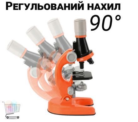 Детский оптический микроскоп с LED подсветкой и биологическими образцами ∙ Микроскоп для юных исследователей с 3 уровнями увеличения и аксессуарами