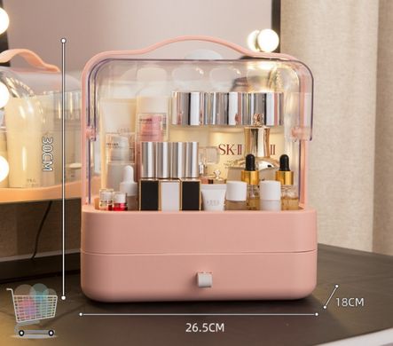 Органайзер для косметики Cosmetic Storage Box · Настольный переносной бокс – стойка для хранения косметики с ручкой, белый /розовый /зеленый