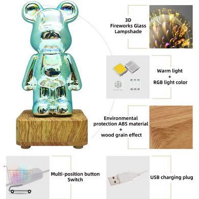 Ночник Мишка светодиодный &middot; Настольная USB лампа для спальни &middot; Светильник Медведь с 3D эффектом фейерверка