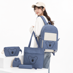 Шкільний набір 5 в 1 з ведмедиком блакитний для навчання &bull; Дитячий рюкзак з аксесуарами 5 в 1 для школи, гуртків і прогулянок блакитний