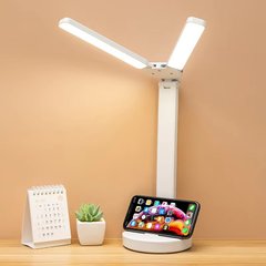 Двойная светодиодная настольная LED лампа Twice Lamp с аккумулятором и двумя поворотными светильниками · Светильник портативный USB с подставкой для телефона