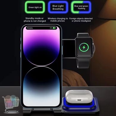 Многофункциональная зарядная станция 15 Вт · Зарядное устройство 3 в 1 для телефона, часов и наушников · Магнитная держатель-подставка