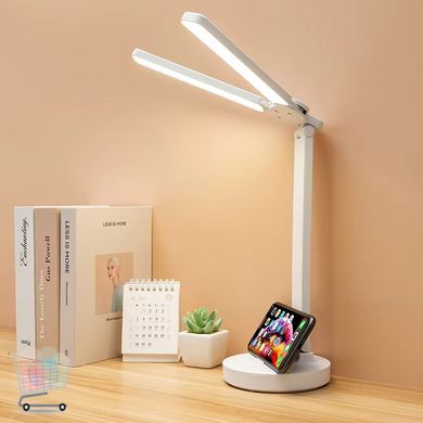 Двойная светодиодная настольная LED лампа Twice Lamp с аккумулятором и двумя поворотными светильниками · Светильник портативный USB с подставкой для телефона