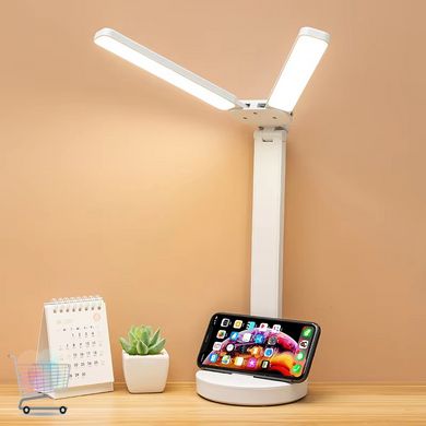 Двойная светодиодная настольная LED лампа Twice Lamp с аккумулятором и двумя поворотными светильниками · Светильник портативный USB с подставкой для телефона