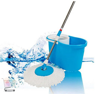Круглая швабра с ведром с самоотжимом Easy Mop ∙ Комплект для мытья полов Ведро + Швабра лентяйка + 2 насадки
