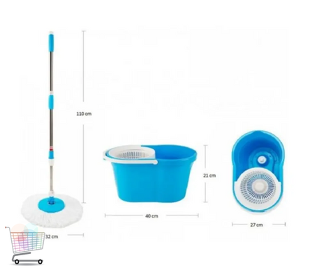 Кругла швабра з відром із самовіджимом Easy Mop ∙ Комплект для миття підлог Відро + Швабра ледарка + 2 насадки